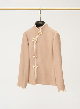 门里门外浅黄色单耳扣正绢旗袍上衣BC25QS0950A