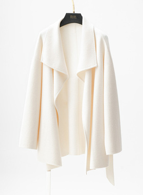 门里门外白色羊绒翻领开衫25W95303