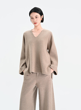 门里门外白色/浅驼/浅咖纯羊绒V领上衣25S95178