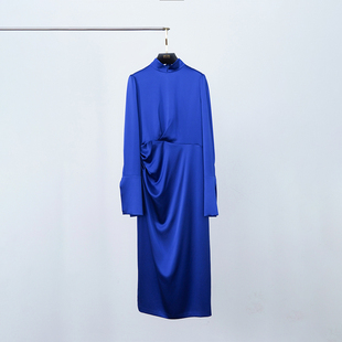 门里门外深宝蓝重磅真丝连衣裙BC25XQ0781A