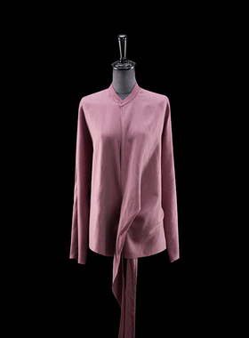 门里门外红灰色人字纹纯棉长袖上衣BV24QQ0572C