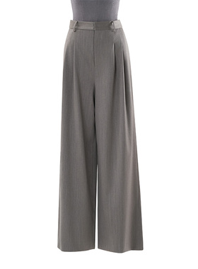 门里门外灰色收褶羊毛混纺长裤BM24QK0213H