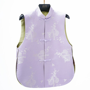 门里门外2025年夏季款浅紫色库缎双宫双面穿马甲新中式女款