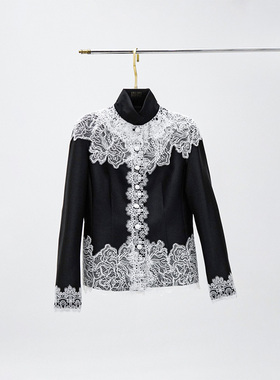 黑色蕾丝花漾刺绣开衫BR25QW1019B黑色蕾丝阔腿裤BR25QK1162B