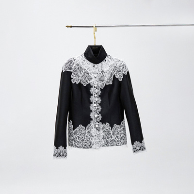 黑色蕾丝花漾刺绣开衫BR25QW1019B黑色蕾丝阔腿裤BR25QK1162B