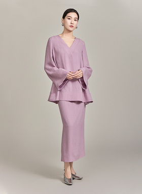 紫色进口三醋酸上衣BR25CB0317A紫色进口三醋酸半裙BR24QB0609N