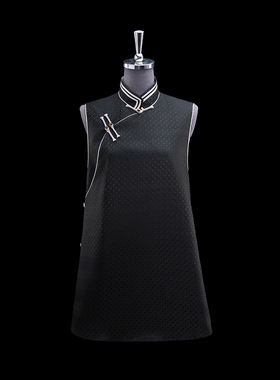 门里门外黑色真丝提花立领马甲BM24XM0129K