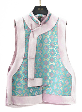 门里门外蓝紫色漳缎对襟马甲BC24QM0238J