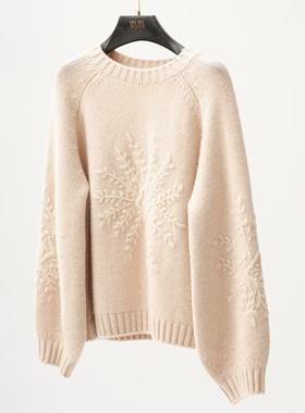 门里门外青绒/白色灯笼袖羊绒套衫25S95302