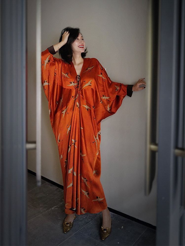 门里门外香云纱印花连衣裙【2022SSL015】