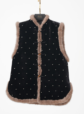 门里门外黑色丝绒夹棉马甲BC25DM1339C