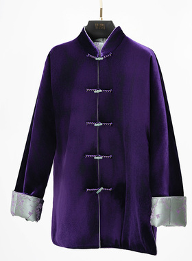 门里门外酱紫色丝绒中式双面穿外套BC24DW0953E