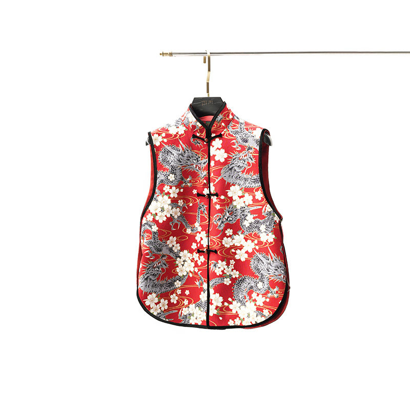 门里门外红色纯棉印花双面镶边马甲BC25DM1230D