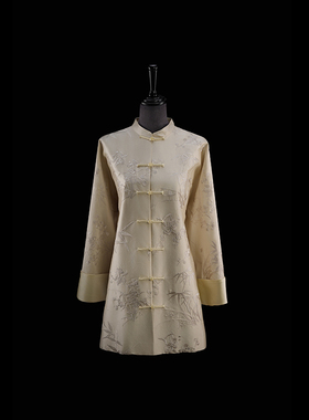 门里门外浅黄色灵兰竹梅真丝外套BR24QW0659P