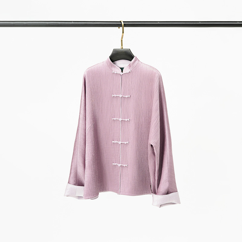 门里门外粉紫皱褶中式立领外套上衣BC25QS1182A