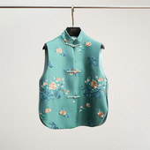 门里门外绿色拼浅蓝绿色彩花刺绣双宫双韵双面穿马甲BC25CM0318P