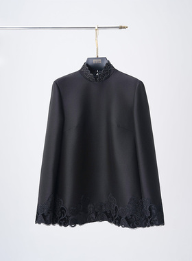 黑色丝毛蕾丝长袖上衣BR25QS1128A黑色丝毛直筒半裙BR25QB1112B