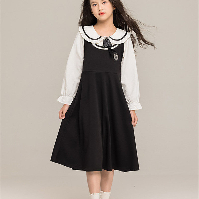 女童2025春秋新款学院风长袖娃娃领公主连衣裙假两件中大童,童装/婴儿装/亲子装,连衣裙,淘宝优惠券,粉丝福利购,淘宝优惠卷