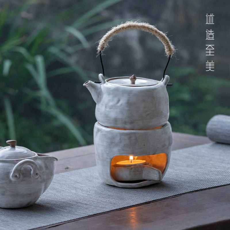 日式粗陶提梁壶温茶炉套装复古陶瓷暖茶围炉煮茶壶蜡烛酒精灯底座,餐饮具,茶壶,淘宝优惠券,粉丝福利购,淘宝优惠卷
