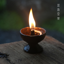 手工陶瓷酥油灯供佛灯传统老式粗陶油灯煤油灯底座复古香油灯盏