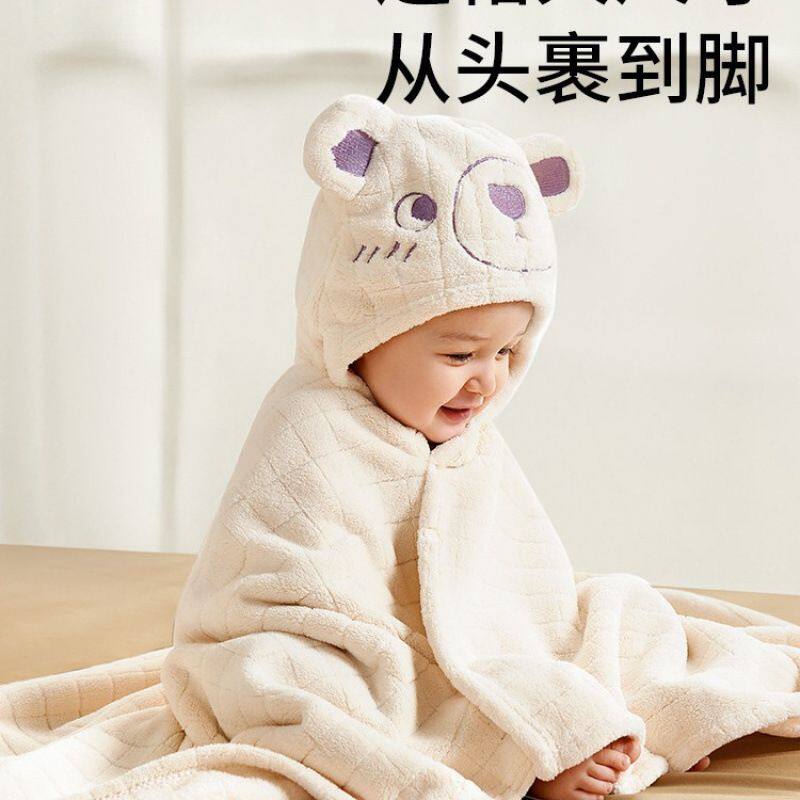 婴儿浴巾儿童带帽斗篷浴袍可穿宝宝洗澡珊瑚绒加厚春夏季毛巾类