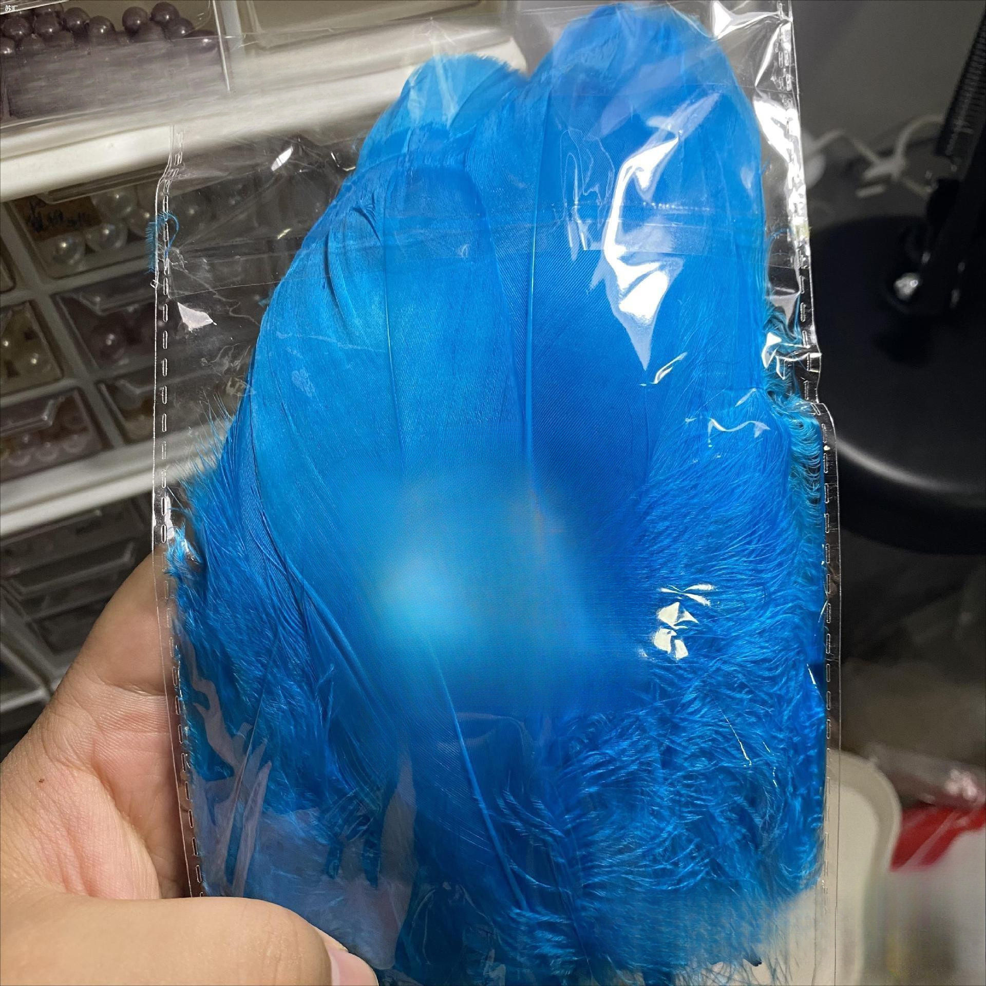 仿点翠diy材料50根中大飘鹅毛染色点翠底胎羽毛蓝片装饰填充上新