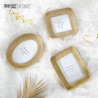 轻奢欧式创意金色456寸8寸相框摆台客厅床头柜化妆桌面装饰振尾荣