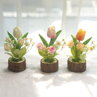 向日葵铃郁金香盆栽手工编织假花毛线花摆设成品摆件伴手