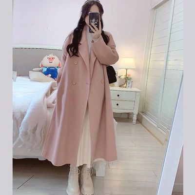 羽绒服内胆双面绒毛呢大衣女长款秋冬名媛网红加厚小个子呢子外套