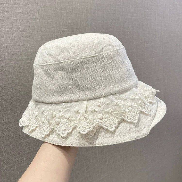 米色系刺绣花朵渔夫帽女春夏天新品百搭显脸小盆帽韩版可折叠遮阳