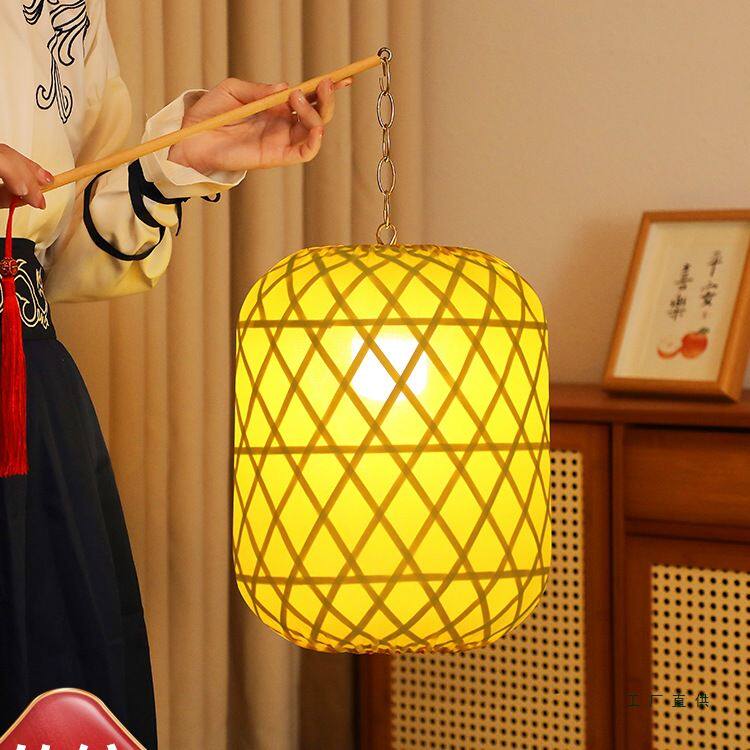 竹编灯笼手提汉服手持物夜景拍照影视道具中式冬瓜形发光古风灯罩
