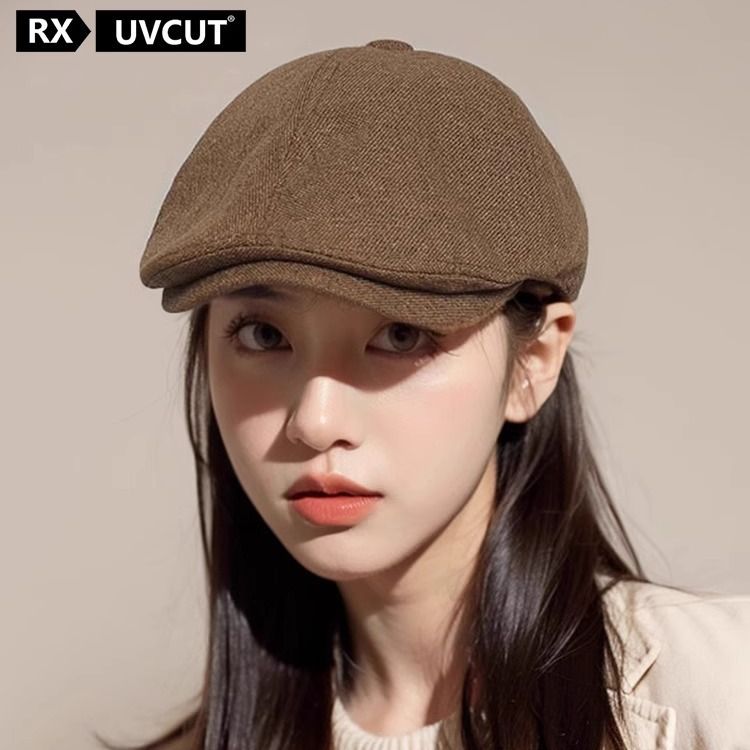 RX UVCUT复古前进帽女日系贝雷帽春秋款八角画家帽棕色鸭舌报童帽