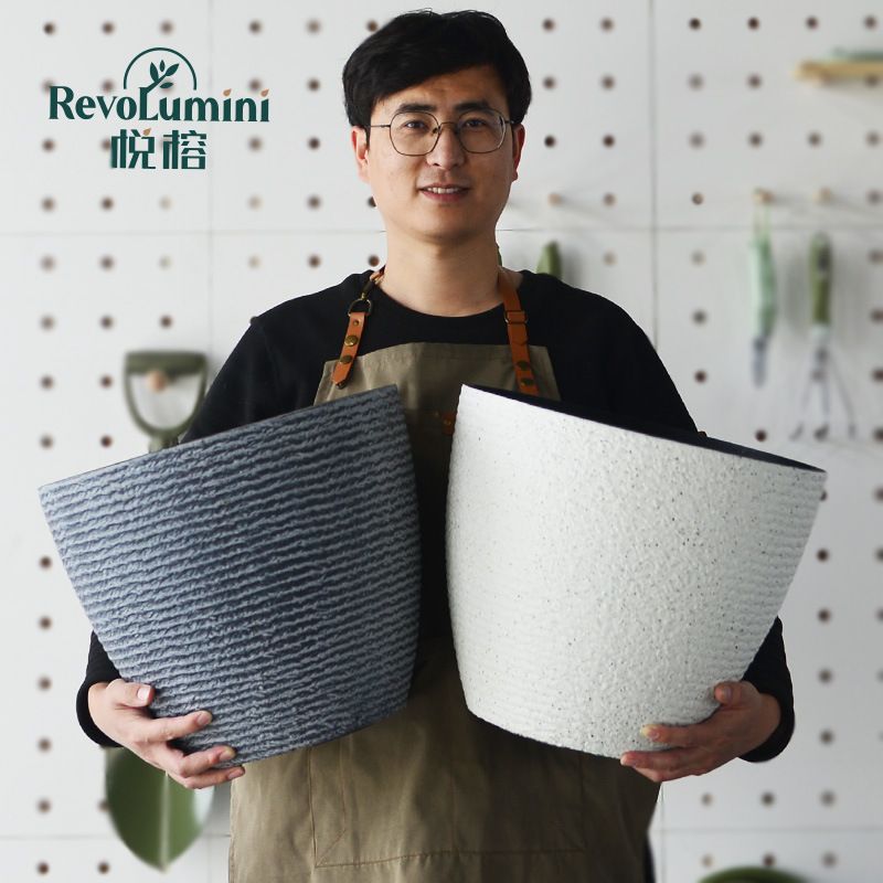 北欧特大号塑料花盆仿水泥落地深高盆简约加厚发财树大口径树脂盆