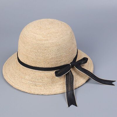 好品质拉菲草手工编织文艺圆顶蝴蝶结盆帽夏季出游遮阳防晒草帽