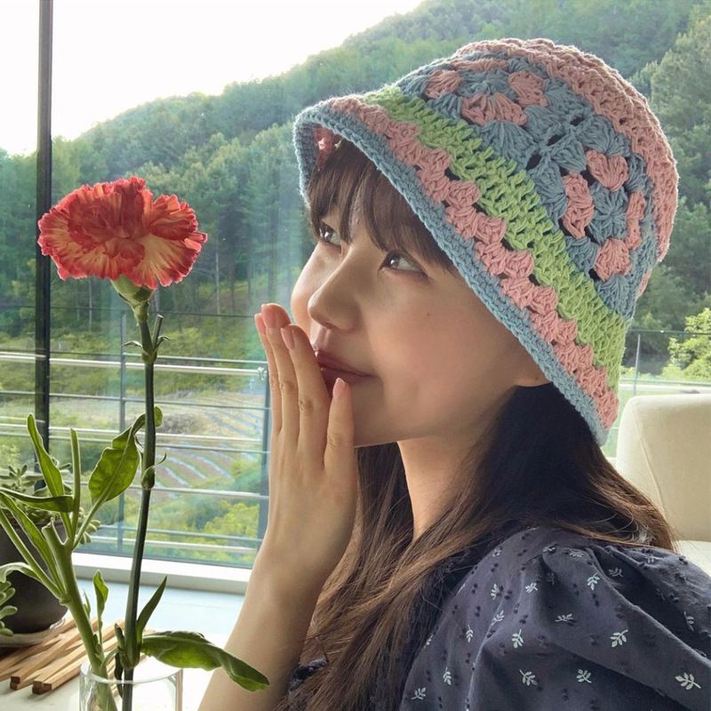 韩国小众设计款小清新手工针织渔夫帽女夏季镂空透气甜美百搭盆帽