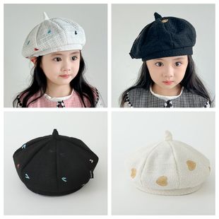 秋冬新款儿童贝雷帽美式洋气爱心书童帽婴幼儿宝宝可爱画家帽