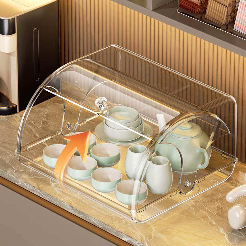 简约茶具收纳盒翻盖式茶杯整理柜餐桌厨房橱柜功夫茶具收纳置物架