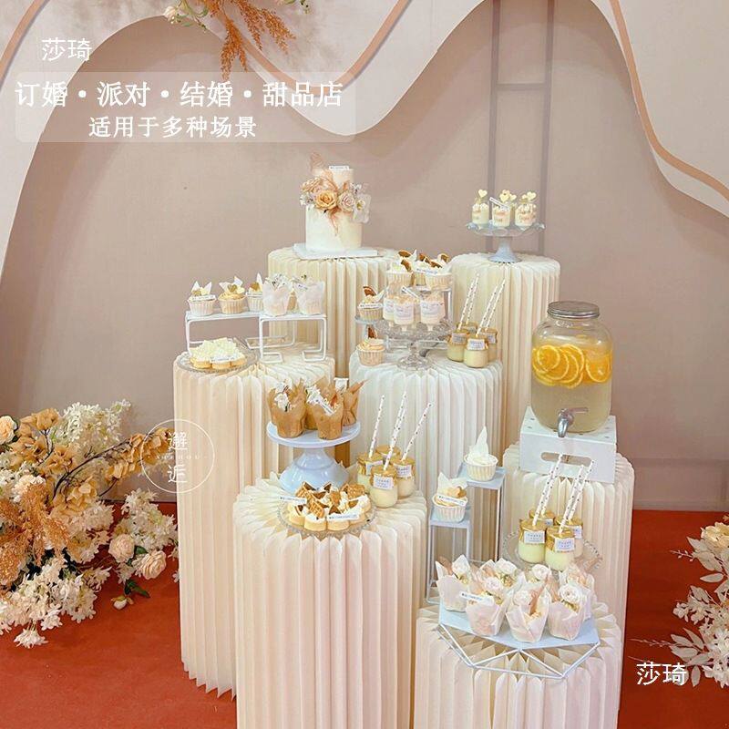 婚庆道具折叠甜品台摆件罗马柱路引圆柱立柱婚礼橱窗折纸装饰柱子
