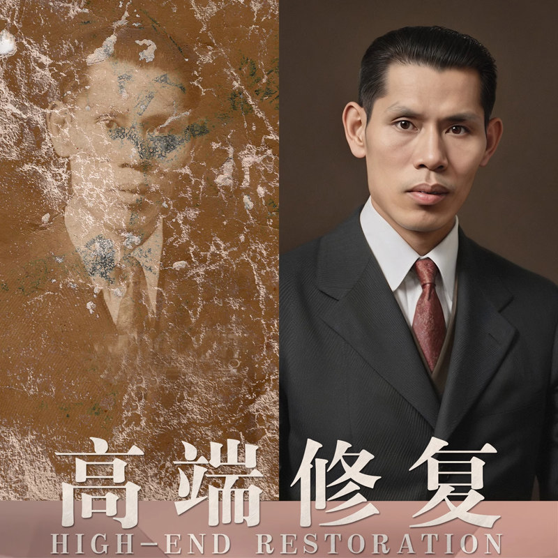 老照片修复翻新旧照片还原修补证件照精修黑白照上色图片PS处理