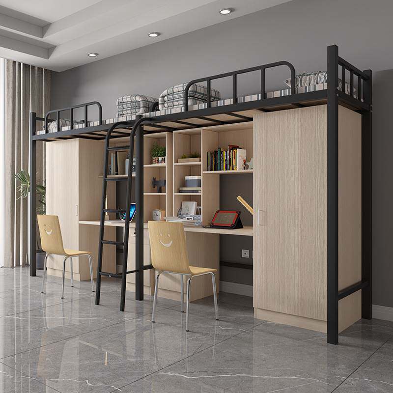 长沙大学生上床下桌带衣柜上下铺公寓床员工宿舍现代简约铁艺床
