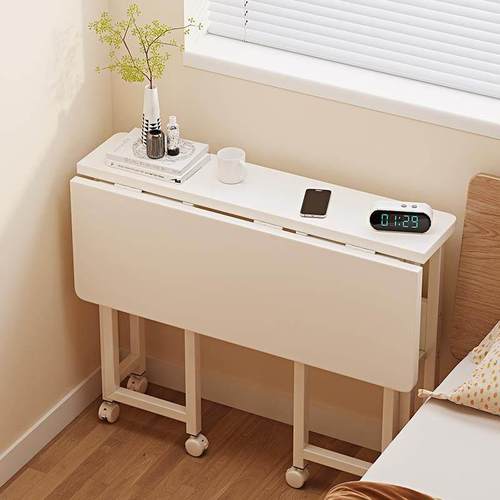 折叠桌长方形书桌工作台简易出租屋女生卧室白色桌子可移动床边桌