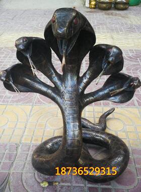 新款大号纯铜眼镜生肖蛇五头眼睛王蛇铜器铜雕镇宅工艺品动物摆件