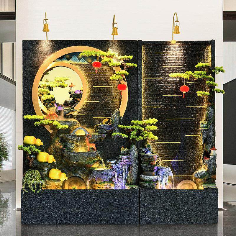 大型双面假山流水幕墙酒店铺餐厅户外客厅屏风隔断喷泉造景观摆件
