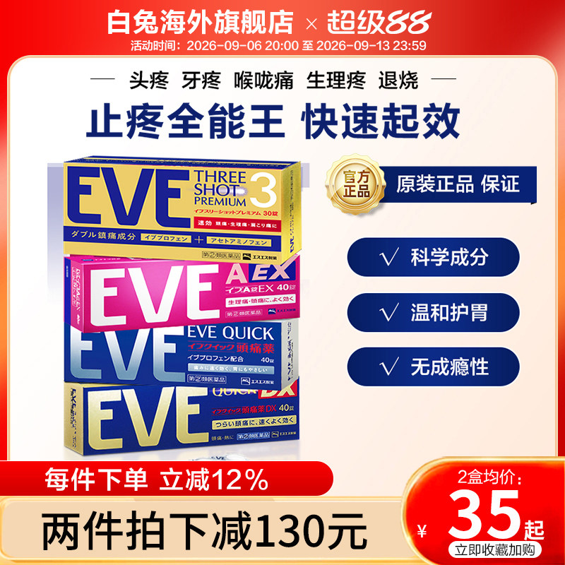 白兔eve止疼药退烧药痛经头疼牙痛药喉咙痛止痛药布洛芬片偏头痛图片