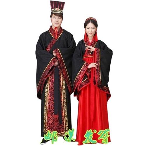 新款古装中式汉式婚礼服红色w新娘新郎结婚服喜服汉服唐朝汉朝男
