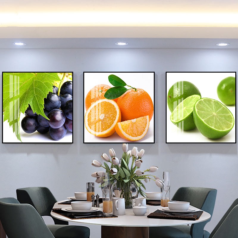 小清新餐厅装饰画轻奢简约餐桌背景厨房饭厅水果酒杯北欧墙壁挂画图片