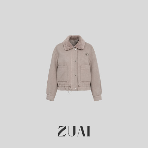 【小个子的归属毛呢外套】毛绒翻领夹棉呢绒抽绳加厚外套