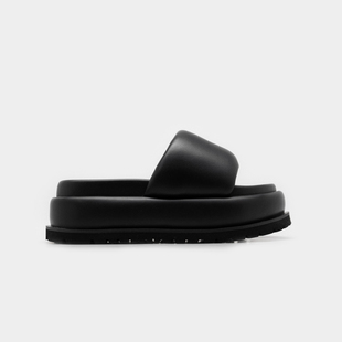 软羊皮面松糕厚底外穿防滑一字面露趾沙滩鞋 5.8 面包拖鞋