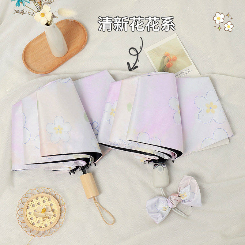三折渐变粉小花黑胶全自动伞太阳伞防晒防紫外线晴雨伞折叠伞遮阳,居家日用,伞,淘宝优惠券,粉丝福利购,淘宝优惠卷