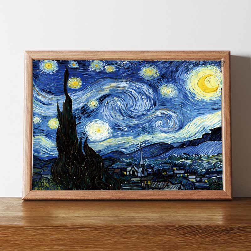 梵高油画星空夜世界名画复刻相框摆台挂画桌面咖啡茶餐厅装饰摆件